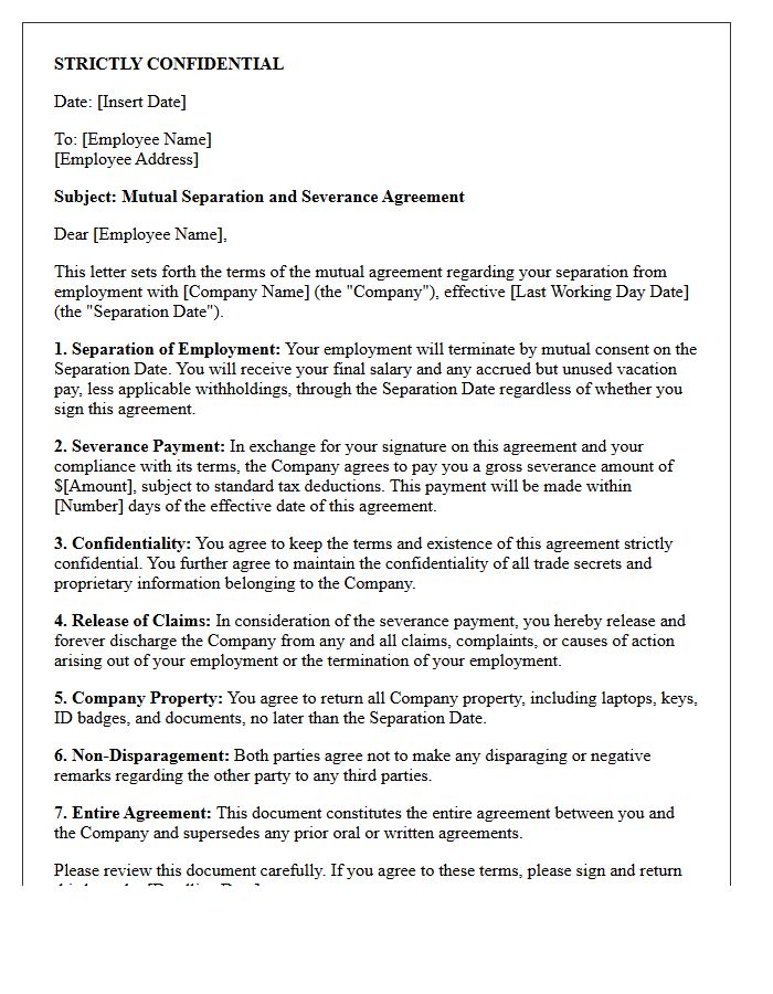 Confidential Mutual Separation Severance Letter