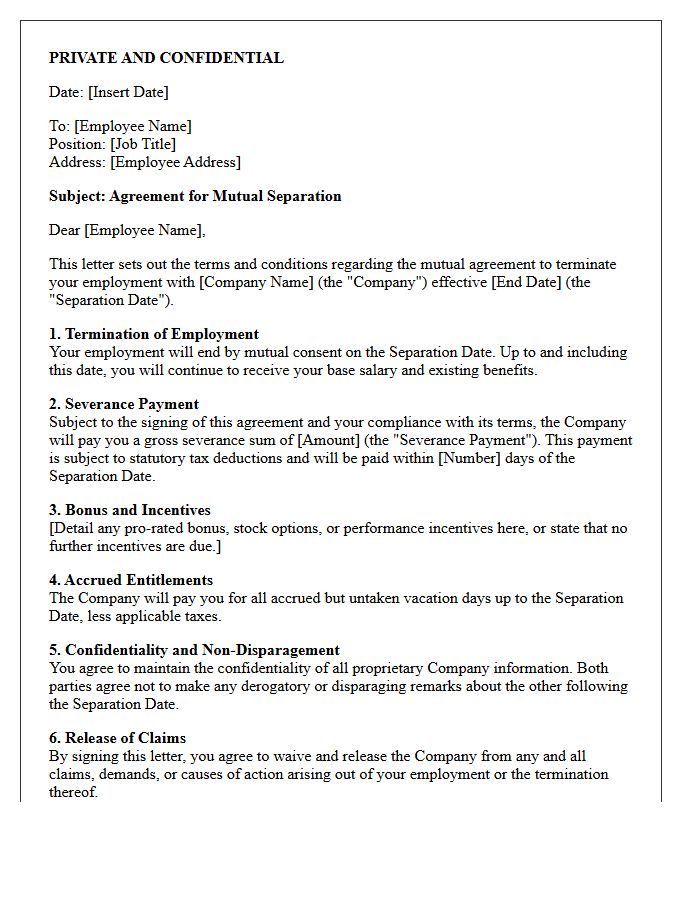 Senior Management Mutual Separation Severance Letter