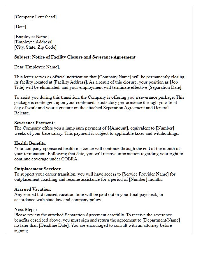 Salaried Personnel Facility Closure Severance Letter