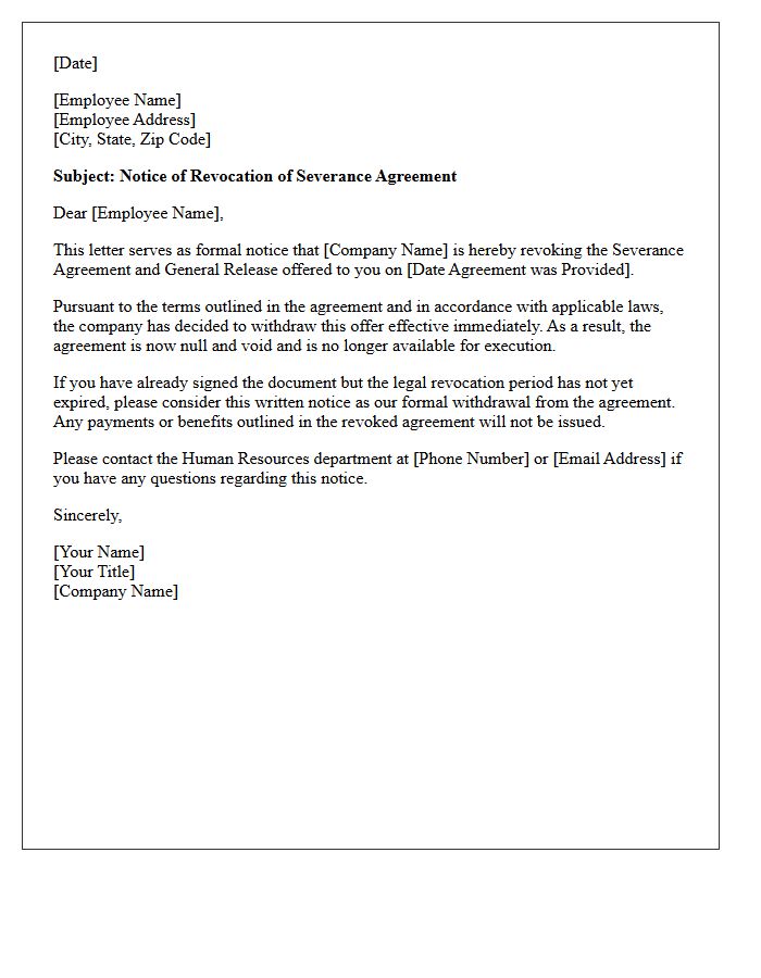 Employer Initiated Severance Agreement Revocation Letter
