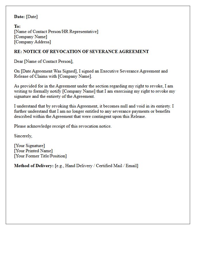 Executive Severance Agreement Revocation Letter