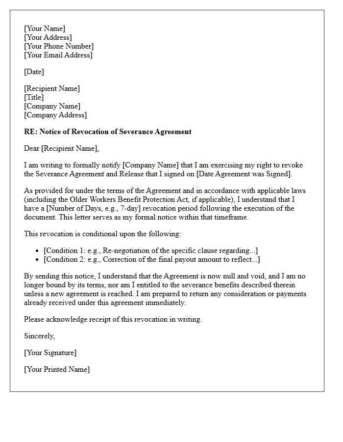 Conditional Severance Agreement Revocation Letter