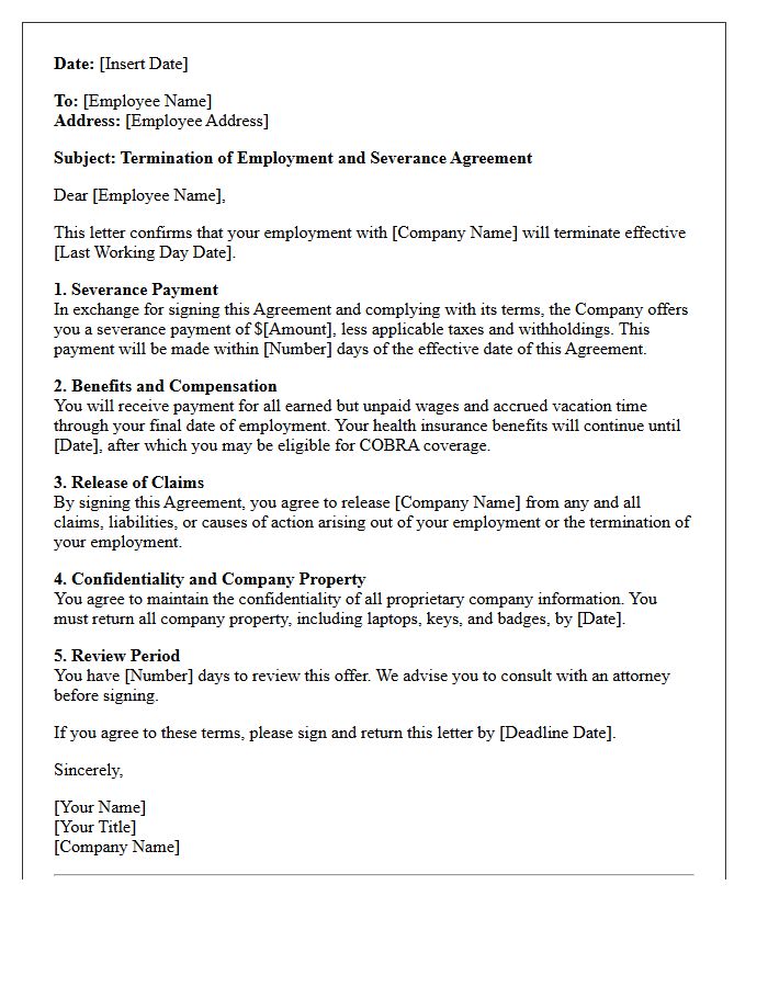 Termination and Severance Agreement Letter