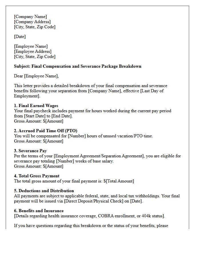 Final Compensation and Severance Breakdown Letter