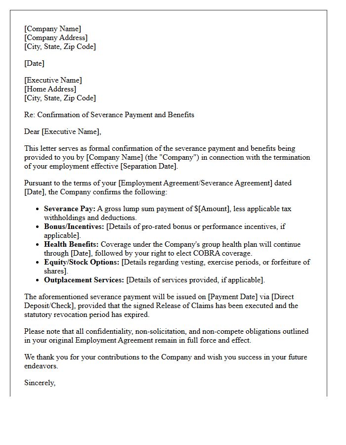 Executive Severance Payment Confirmation Letter