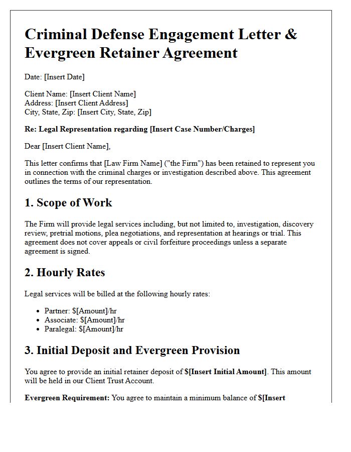 Criminal Defense Evergreen Retainer Engagement Letter