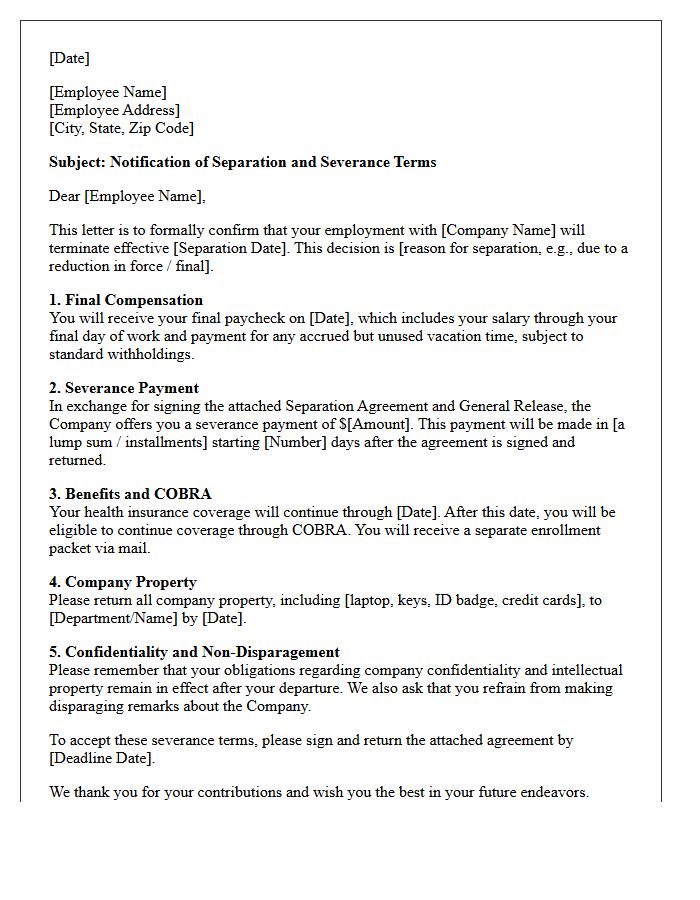 Employee Separation and Severance Terms Letter