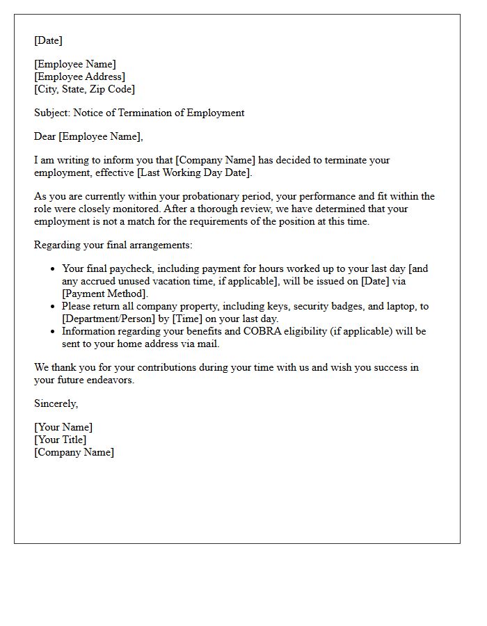Standard Probationary Period Termination Letter