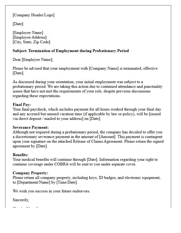 Severance Letter For Probationary Attendance Issues