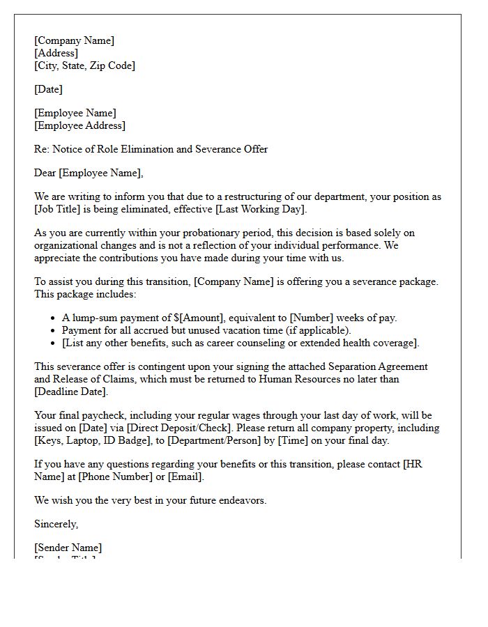 Probationary Role Elimination Severance Letter