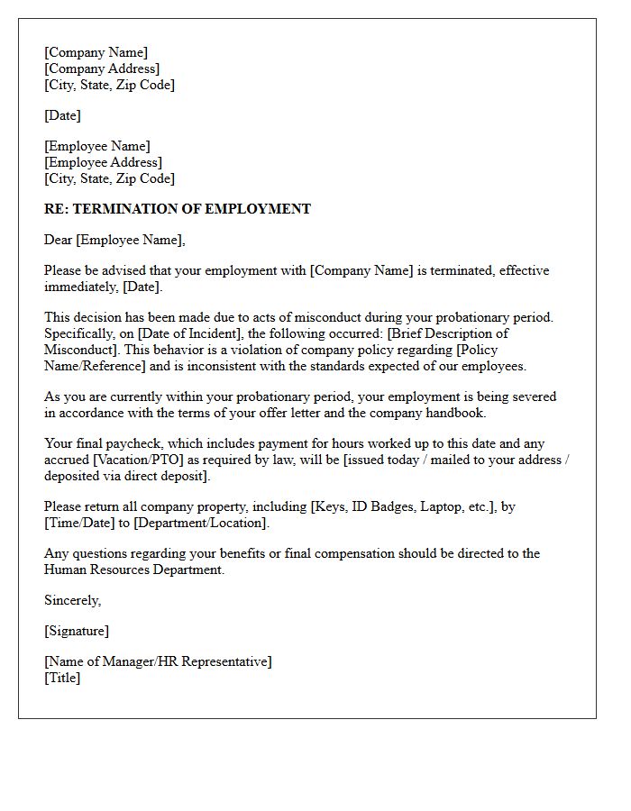 Letter Of Severance For Probationary Misconduct