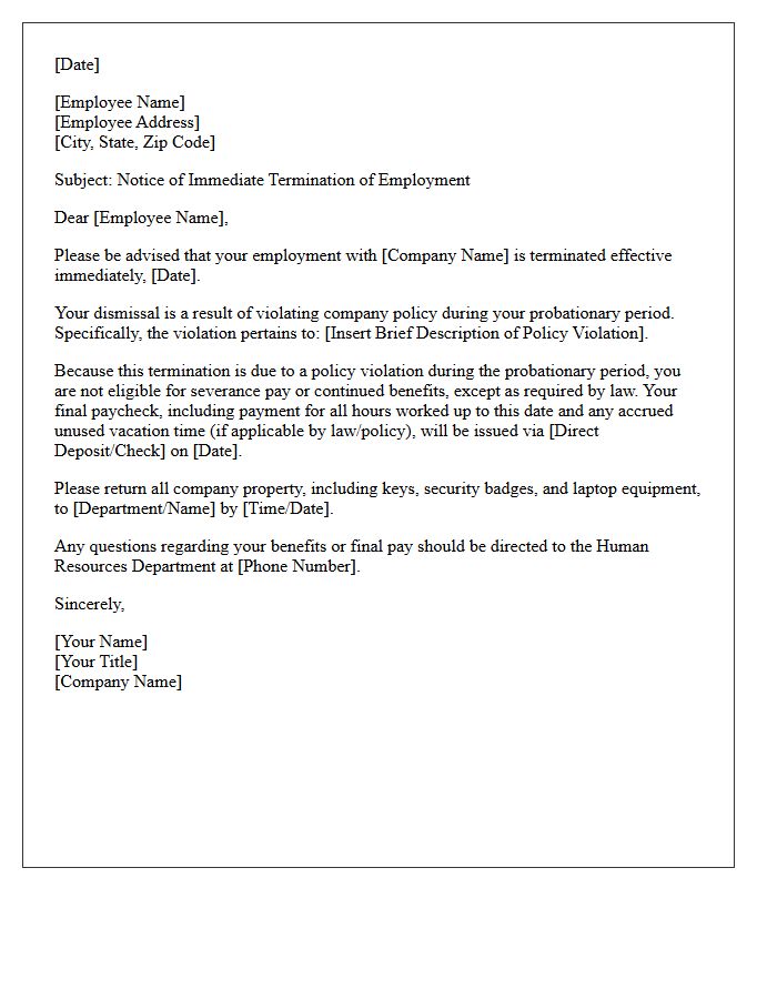 Immediate Severance Letter For Probationary Policy Violation