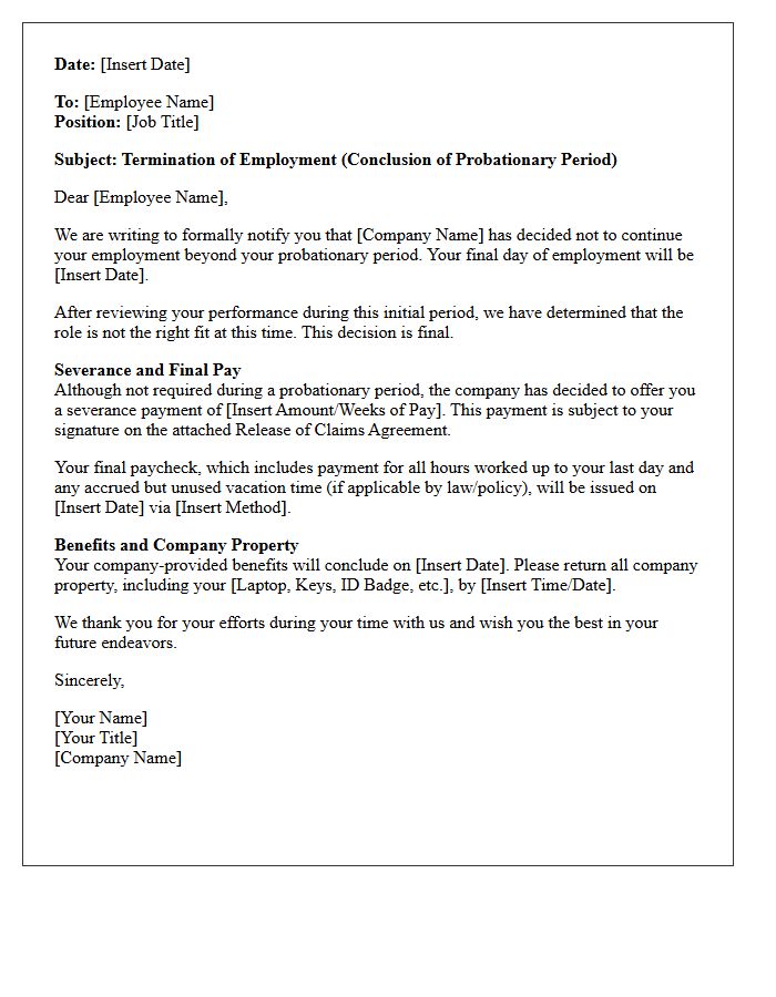 Probationary Period Conclusion And Severance Letter