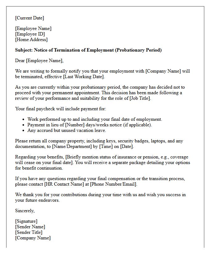 Notice Of Severance Letter For Probationary Staff