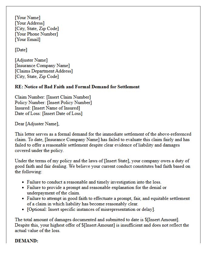 First-Party Bad Faith Failure to Settle Demand Letter