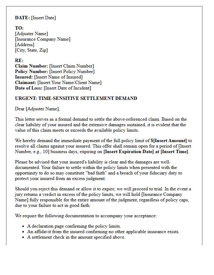 Time-Sensitive Bad Faith Demand to Settle Letter