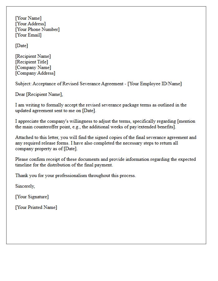 Full Acceptance Severance Counteroffer Response Letter