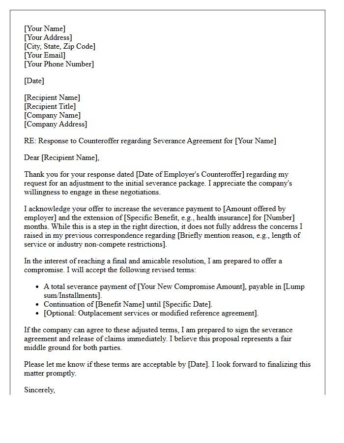 Partial Compromise Severance Counteroffer Response Letter