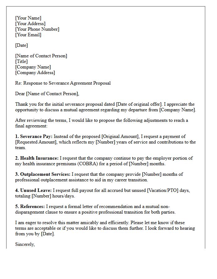 Mutual Agreement Severance Counteroffer Response Letter