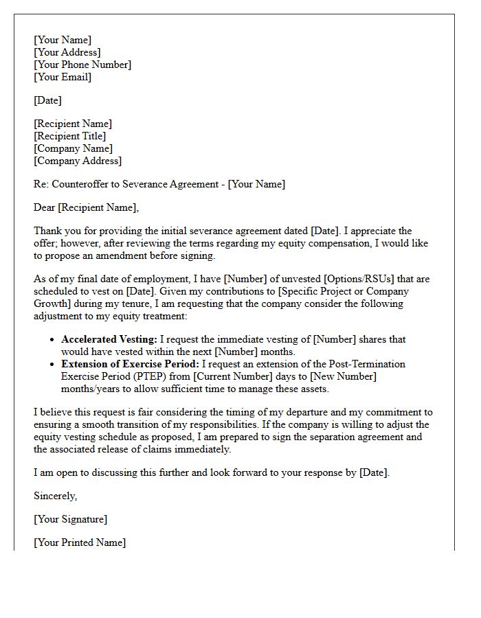 Equity Vesting Severance Counteroffer Response Letter