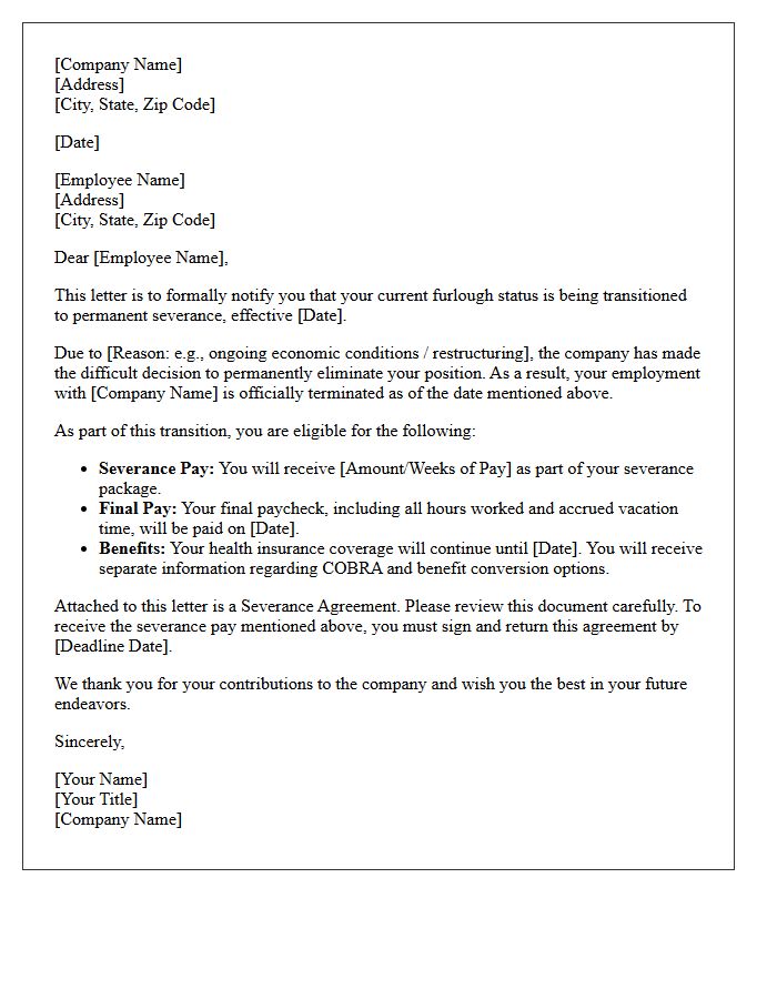 Furlough to Permanent Severance Letter