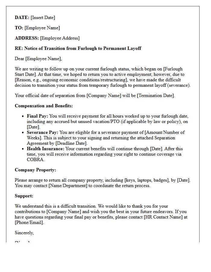 Notice of Furlough Transition to Permanent Severance Letter