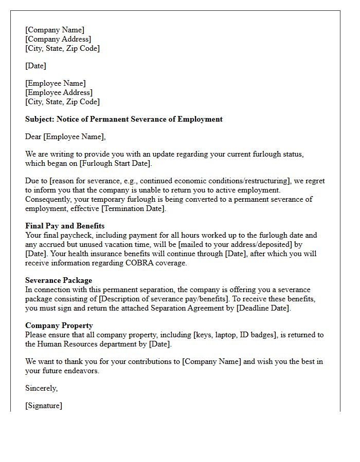 Conversion of Furlough to Permanent Severance Letter