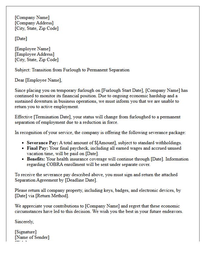 Economic Hardship Furlough to Permanent Severance Letter
