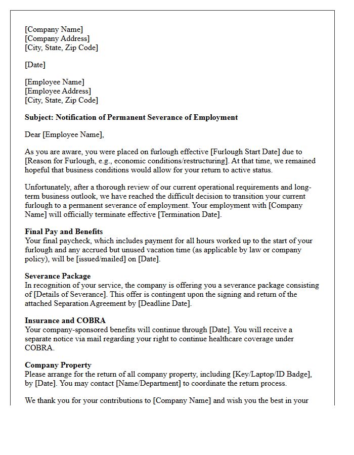 Extended Furlough to Permanent Severance Notification Letter