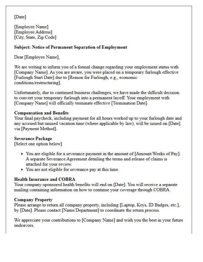 Final Employment Status Furlough to Permanent Severance Letter
