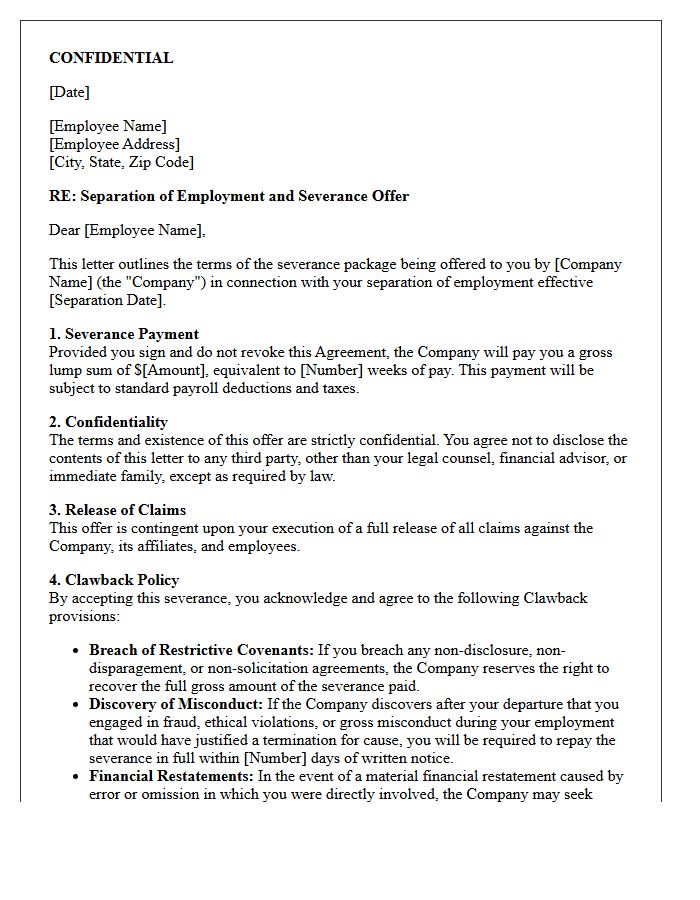 Confidential Severance Offer And Clawback Policy Letter