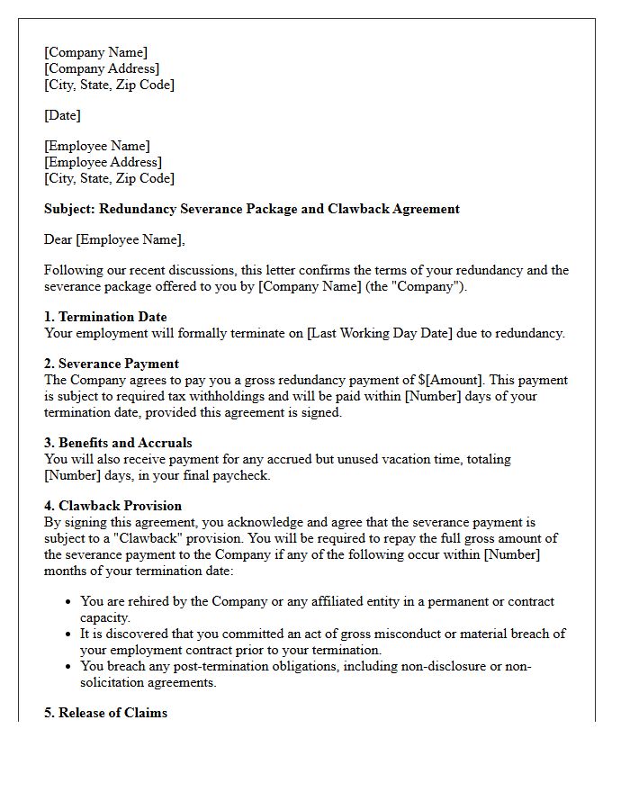Redundancy Severance Package And Clawback Agreement Letter