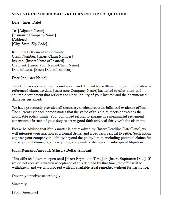 Final Warning of Bad Faith Failure to Settle Letter