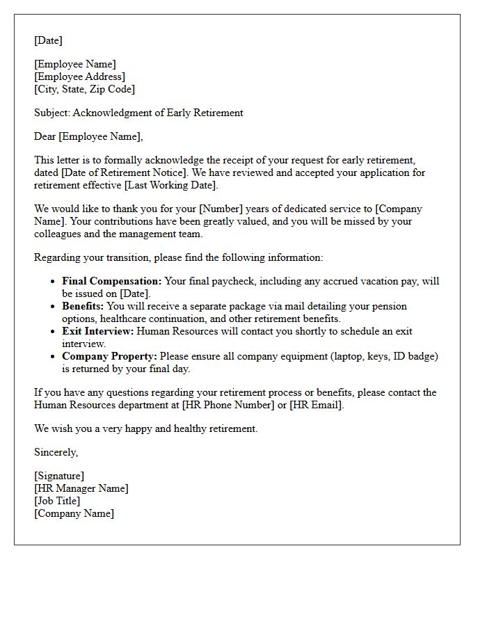 Human Resources Early Retirement Acknowledgment Letter