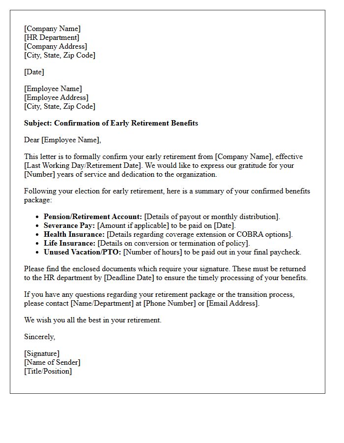 Early Retirement Benefits Confirmation Letter