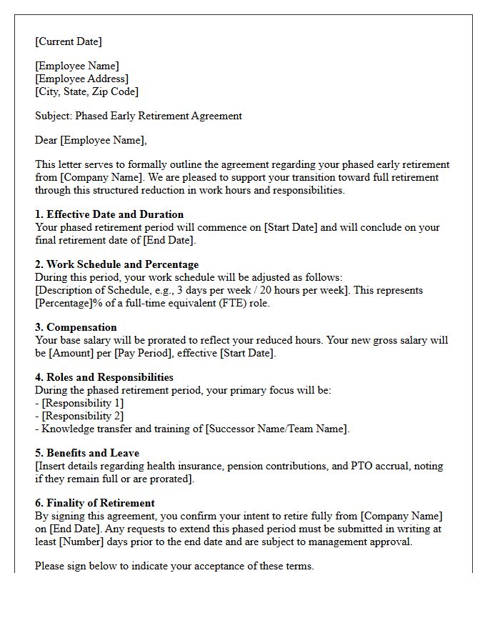 Phased Early Retirement Agreement Letter