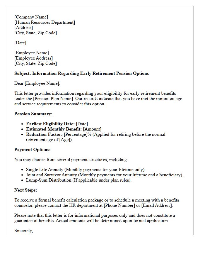 Early Retirement Pension Information Letter
