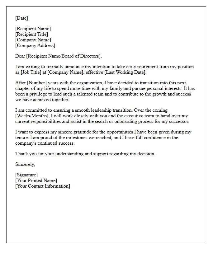 Executive Early Retirement Announcement Letter