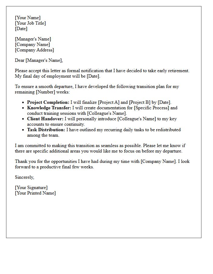 Early Retirement Transition Plan Letter