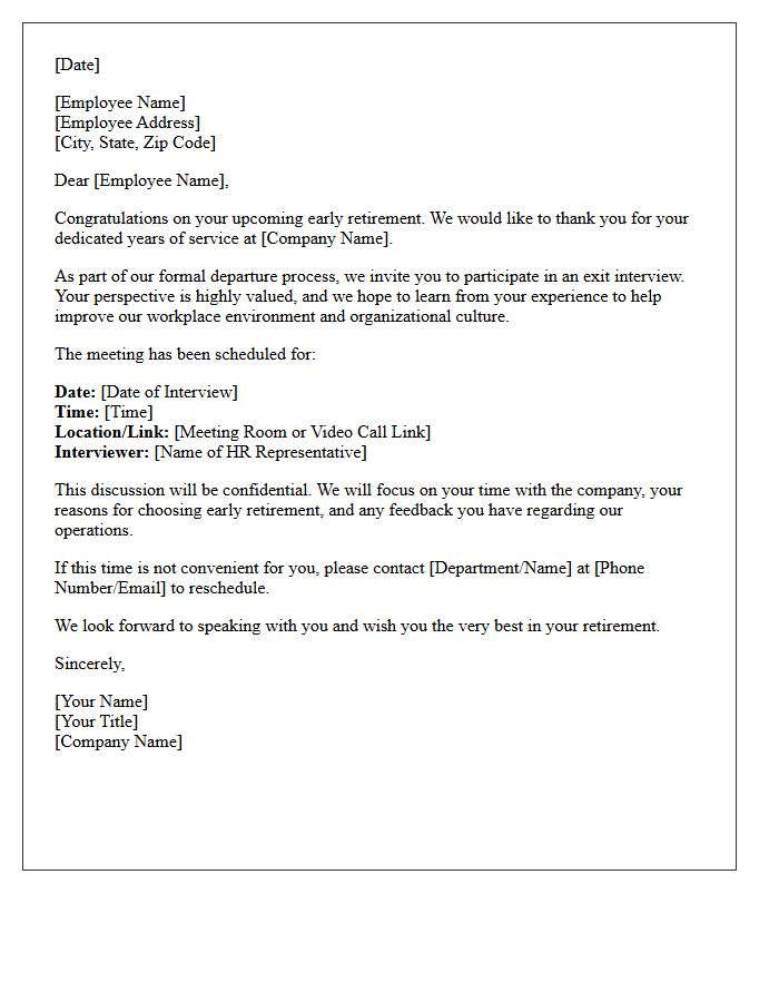 Early Retirement Exit Interview Invitation Letter