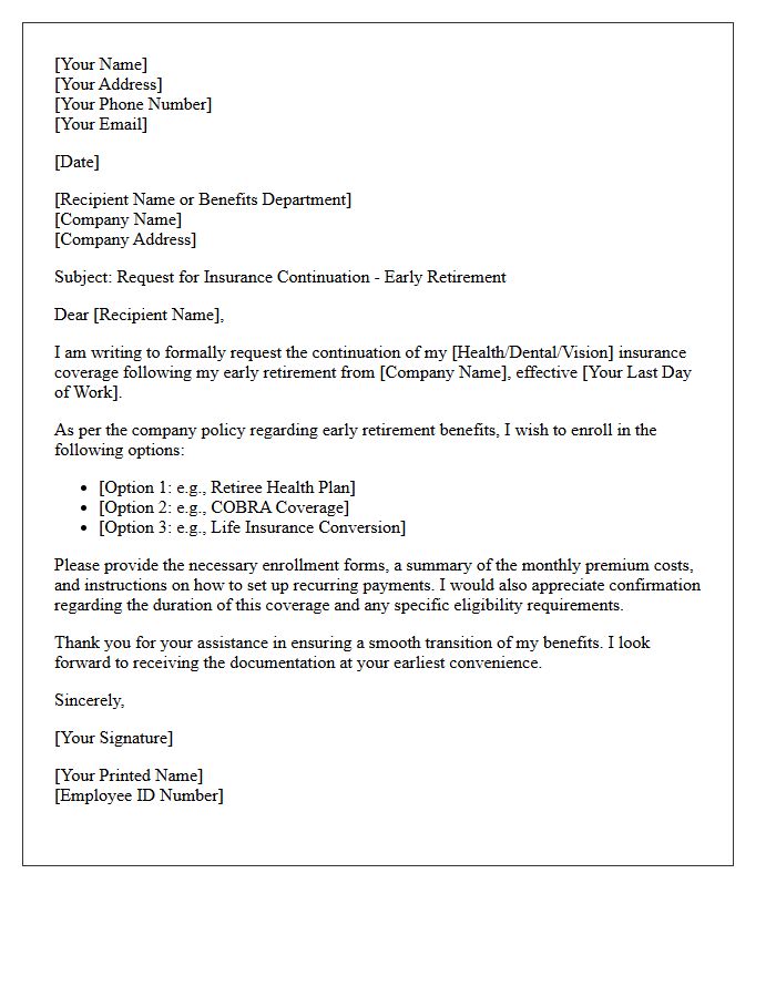 Early Retirement Insurance Continuation Letter