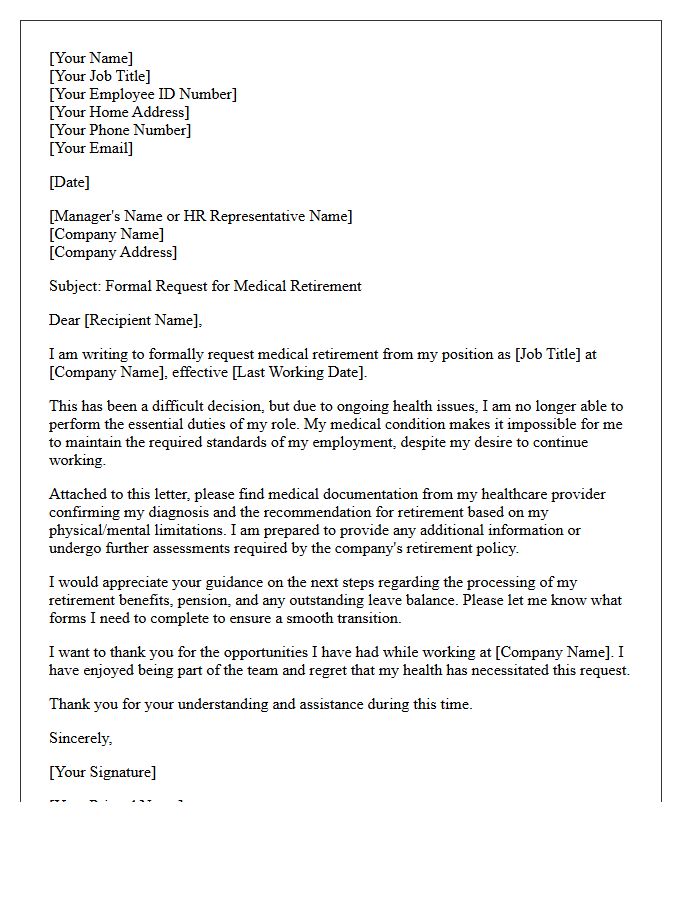 Employee Medical Retirement Request Letter