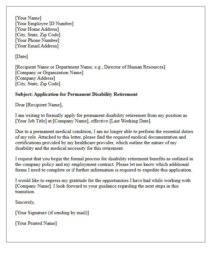 Permanent Disability Retirement Application Letter