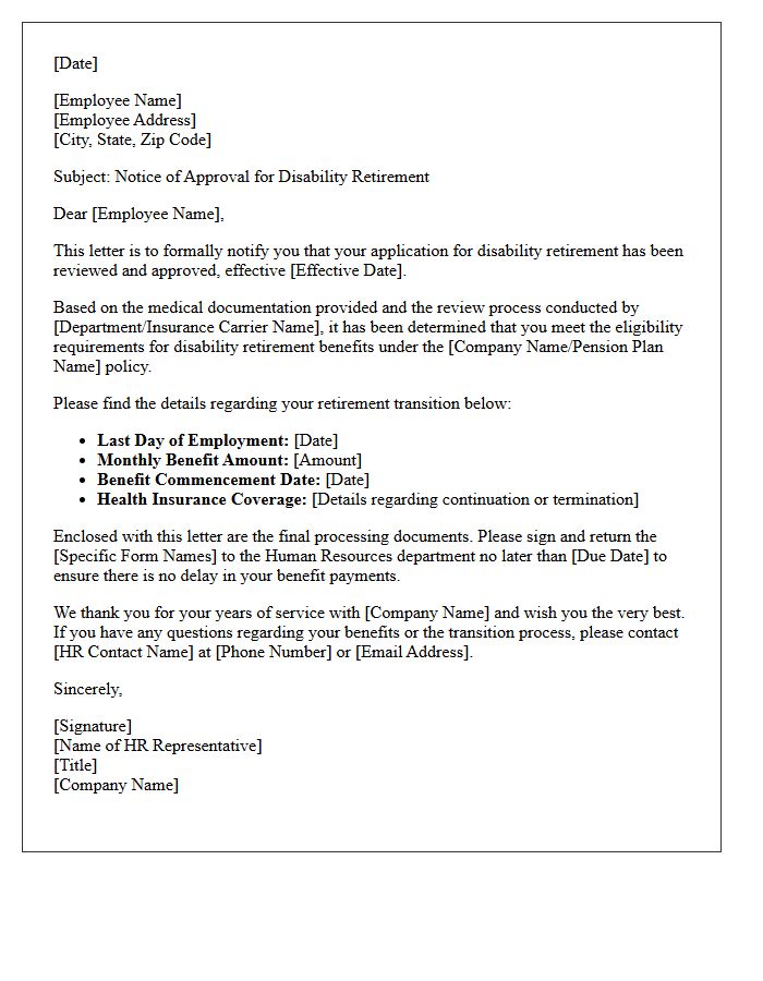 Human Resources Disability Retirement Approval Letter