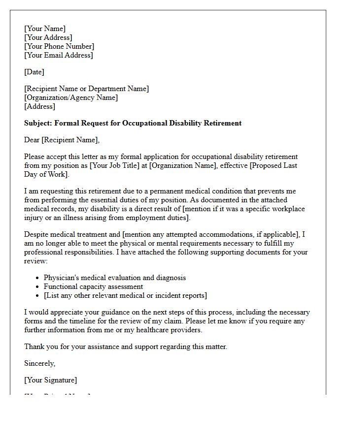 Occupational Disability Retirement Request Letter