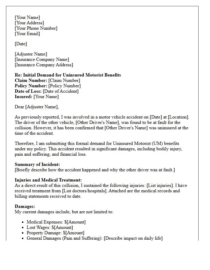 Initial Uninsured Motorist Claim Demand Letter