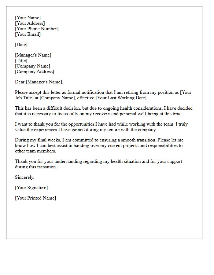 Voluntary Health Related Retirement Letter