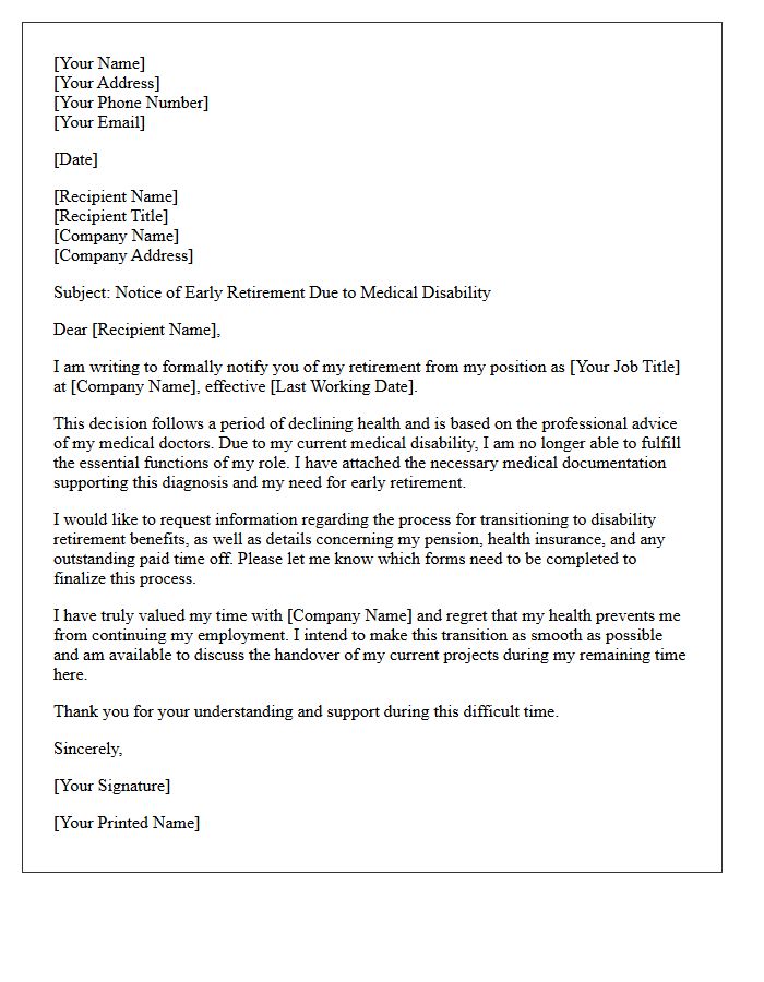 Early Retirement Due to Medical Disability Letter