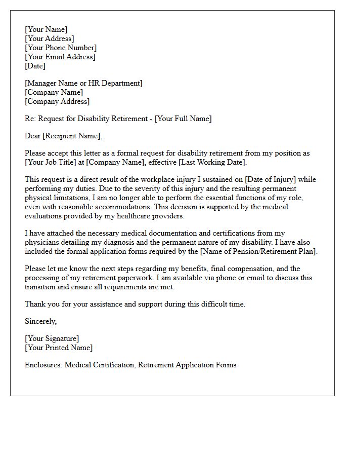 Workplace Injury Disability Retirement Request Letter