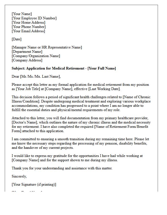 Chronic Illness Medical Retirement Application Letter
